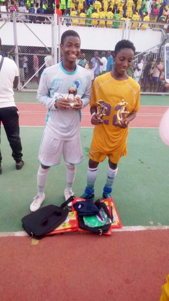(left )Awal Sherif was awarded best goalkeeper of the tournament and (right) Peter Effah was award best players of the tournament. 